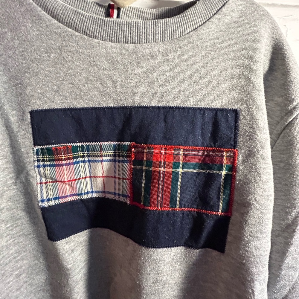 Tommy Hilfiger Gray Sweater with Plaid Patch